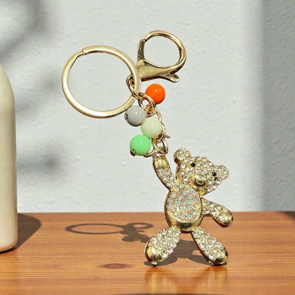 Gold Crystal Bear Key Holder Bag Charm NWT
